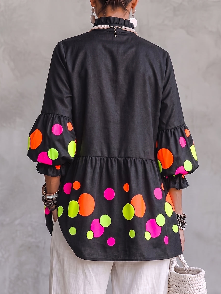 🤲LAST DAY SAVE 49% ⏰Artistic Neon Polka-Dot Linen Peplum Tunic
