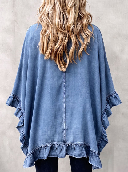 🤲LAST DAY SAVE 49% ⏰Chic Boho Denim Ruffle Trim Cardigan