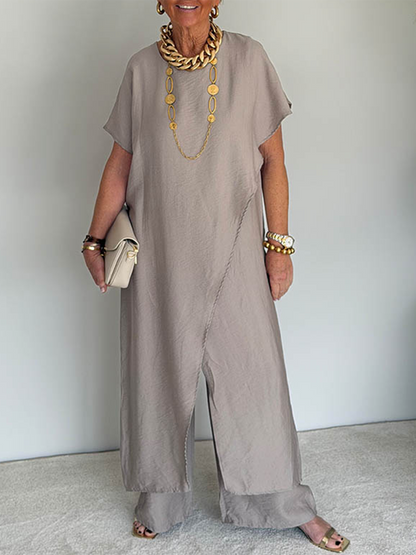 🤲LAST DAY SAVE 49% ⏰Women's Cozy Loose Fit Asymmetrical Two-Piece Set - Casual Retro Cotton Blend Outfit