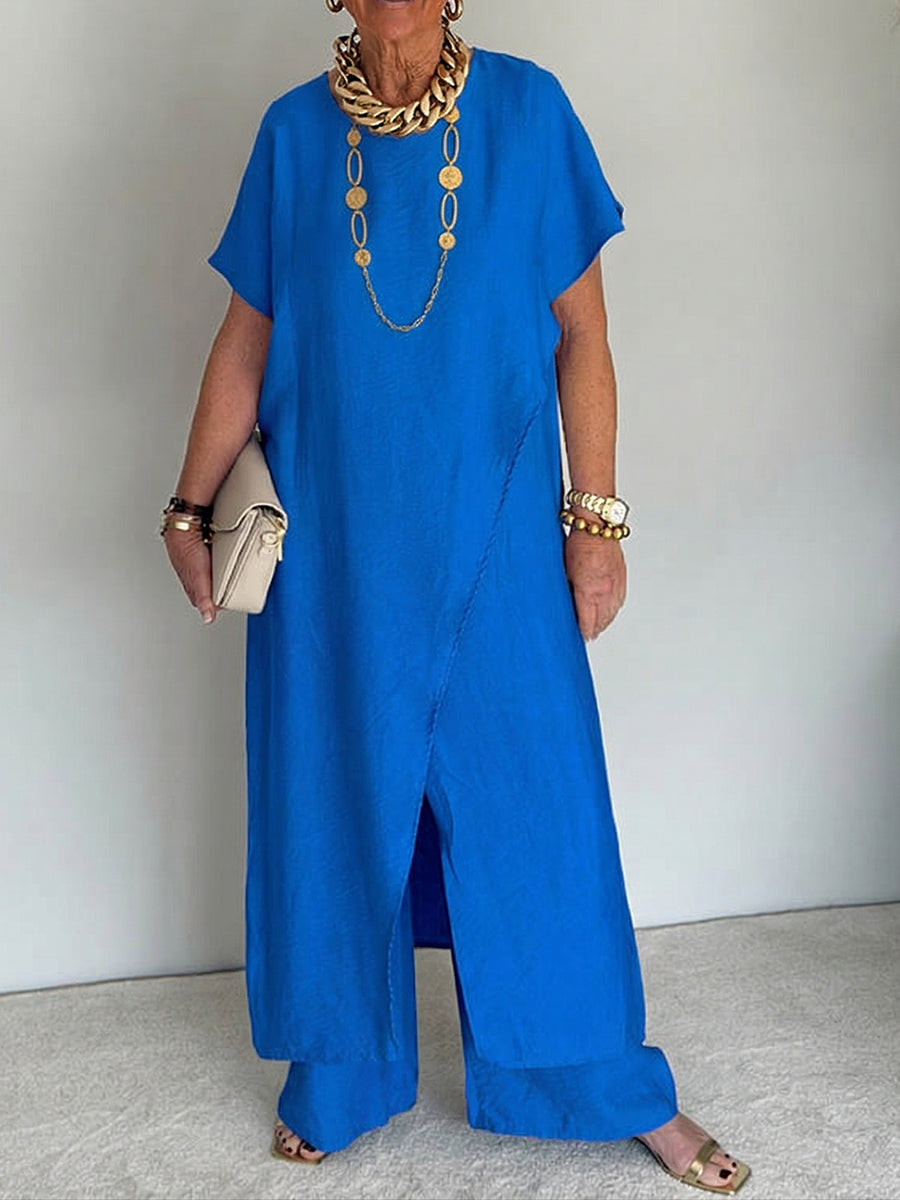 🤲LAST DAY SAVE 49% ⏰Women's Cozy Loose Fit Asymmetrical Two-Piece Set - Casual Retro Cotton Blend Outfit