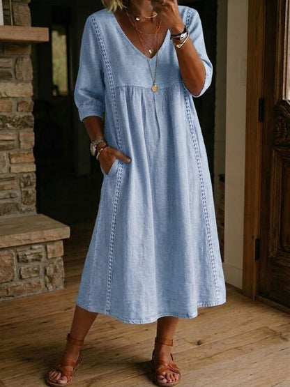 🤲Casual Loose-fitting Patchwork Lace Trim Linen And Cotton Dress
