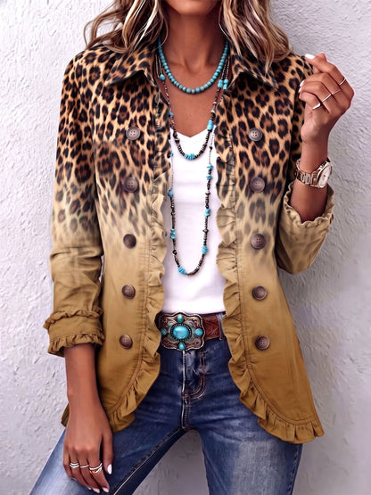 🤲LAST DAY SAVE 49% ⏰Bold Boho Leopard & Teal Ruffle Blazer Jacket