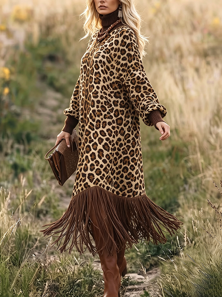 🤲LAST DAY SAVE 49% ⏰Boho Chic Wild Leopard Fringe Dress