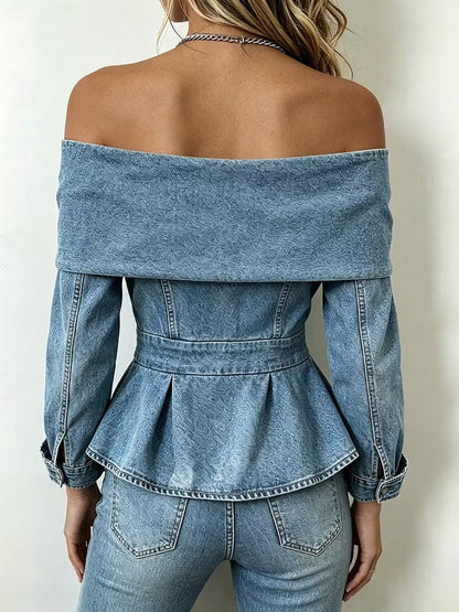 🤲LAST DAY SAVE 49% ⏰Chic Off-shoulder Denim Peplum Top