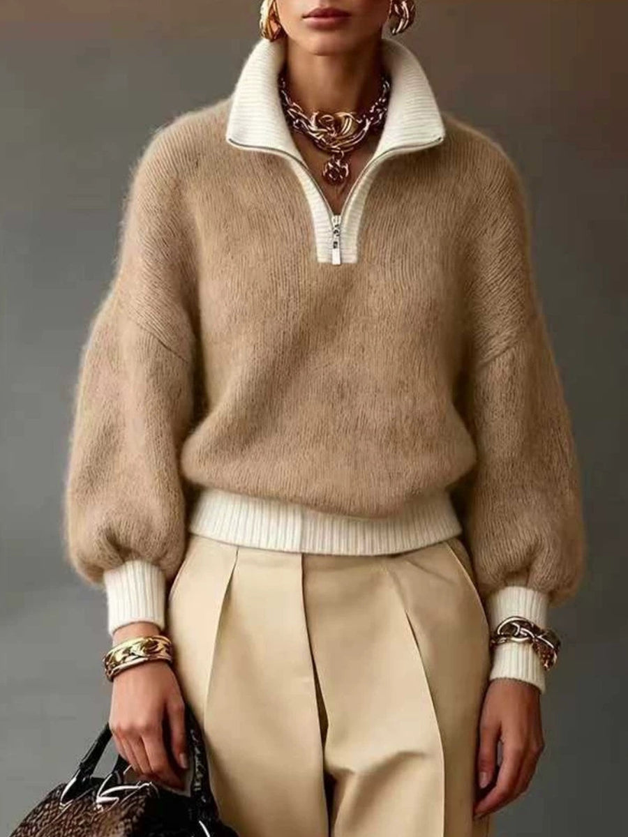 🤲LAST DAY SAVE 49% ⏰Chic Lavender Contrast-Trim Half-Zip Sweater