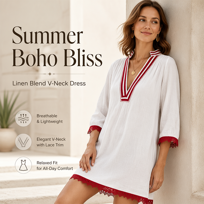 ⏳Time-Limited Special⏰-Women's V-Neck Loose Cotton Linen Dress