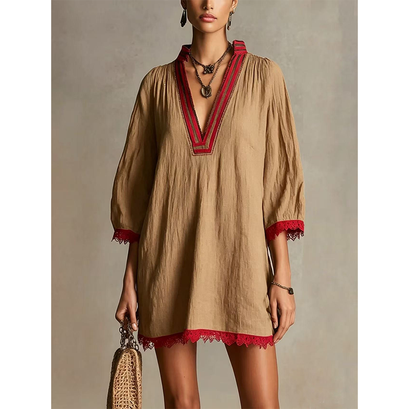 ⏳Time-Limited Special⏰-Women's V-Neck Loose Cotton Linen Dress
