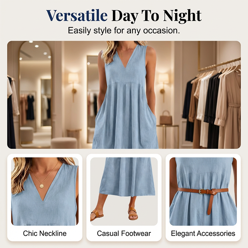 ⏳Time-Limited Special⏰-Women's Casual V-Neck Sleeveless Midi Dress