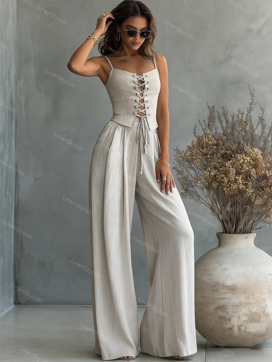Commuter All-Match String Top & Pants Two-Piece Set