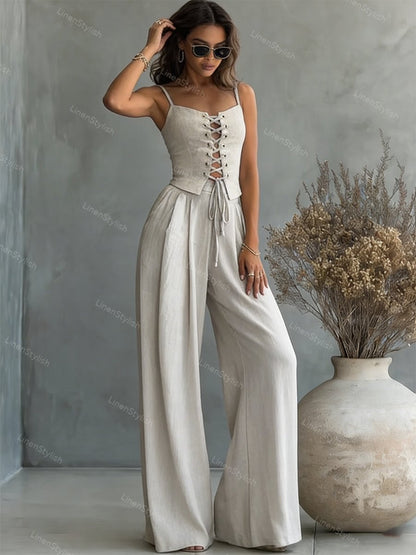 Commuter All-Match String Top & Pants Two-Piece Set
