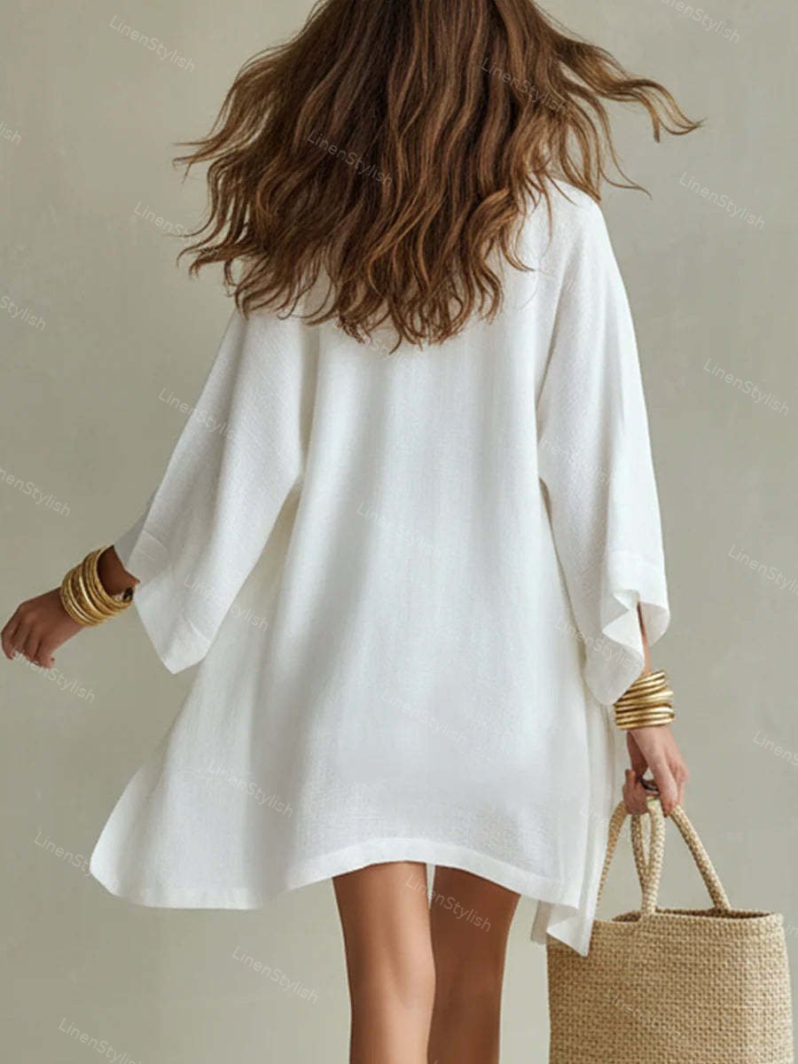 Casual Loose Cotton Linen Mid-length Cardigan Sleeveless Vest Shorts Three-piece Set