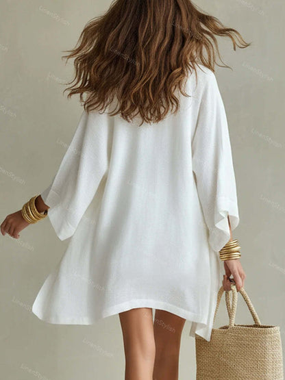 Casual Loose Cotton Linen Mid-length Cardigan Sleeveless Vest Shorts Three-piece Set