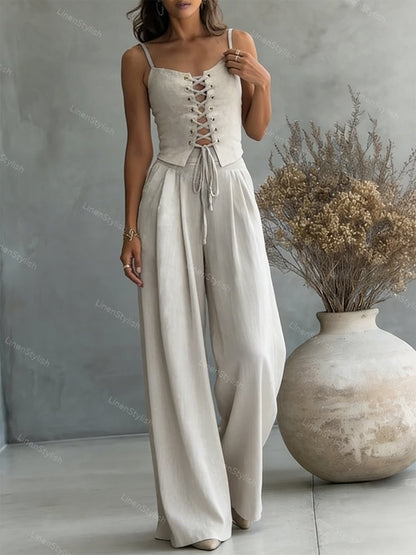 Commuter All-Match String Top & Pants Two-Piece Set