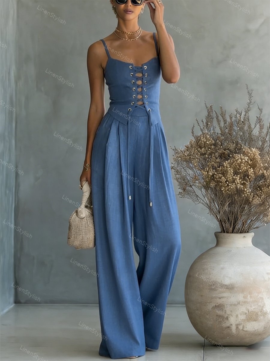 Commuter All-Match String Top & Pants Two-Piece Set
