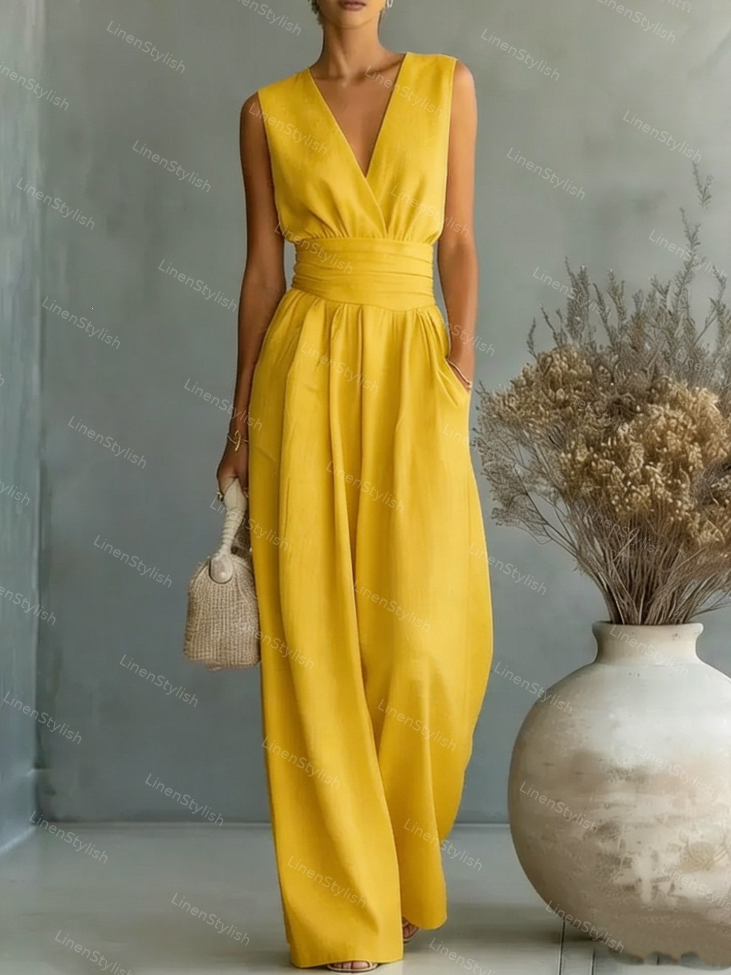 Elegant Sleeveless Waist V-neck Jumpsuit