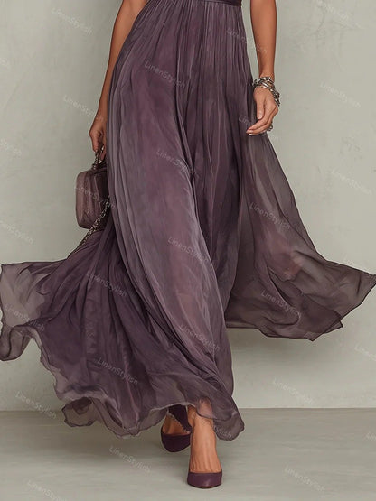 Elegant High Neck Lace Stitching Elegant Chiffon Dress