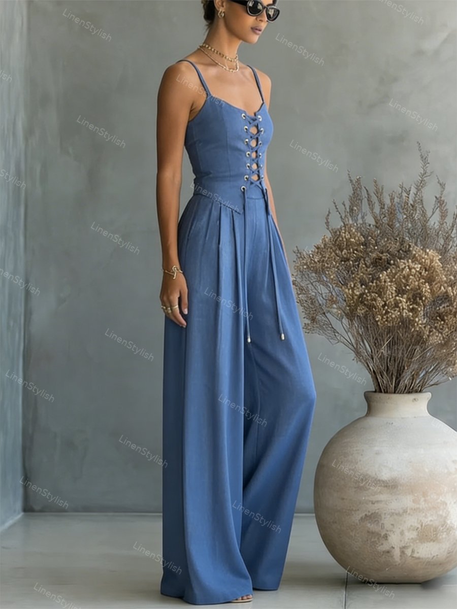 Commuter All-Match String Top & Pants Two-Piece Set