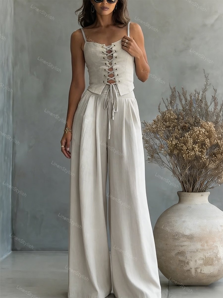 Commuter All-Match String Top & Pants Two-Piece Set