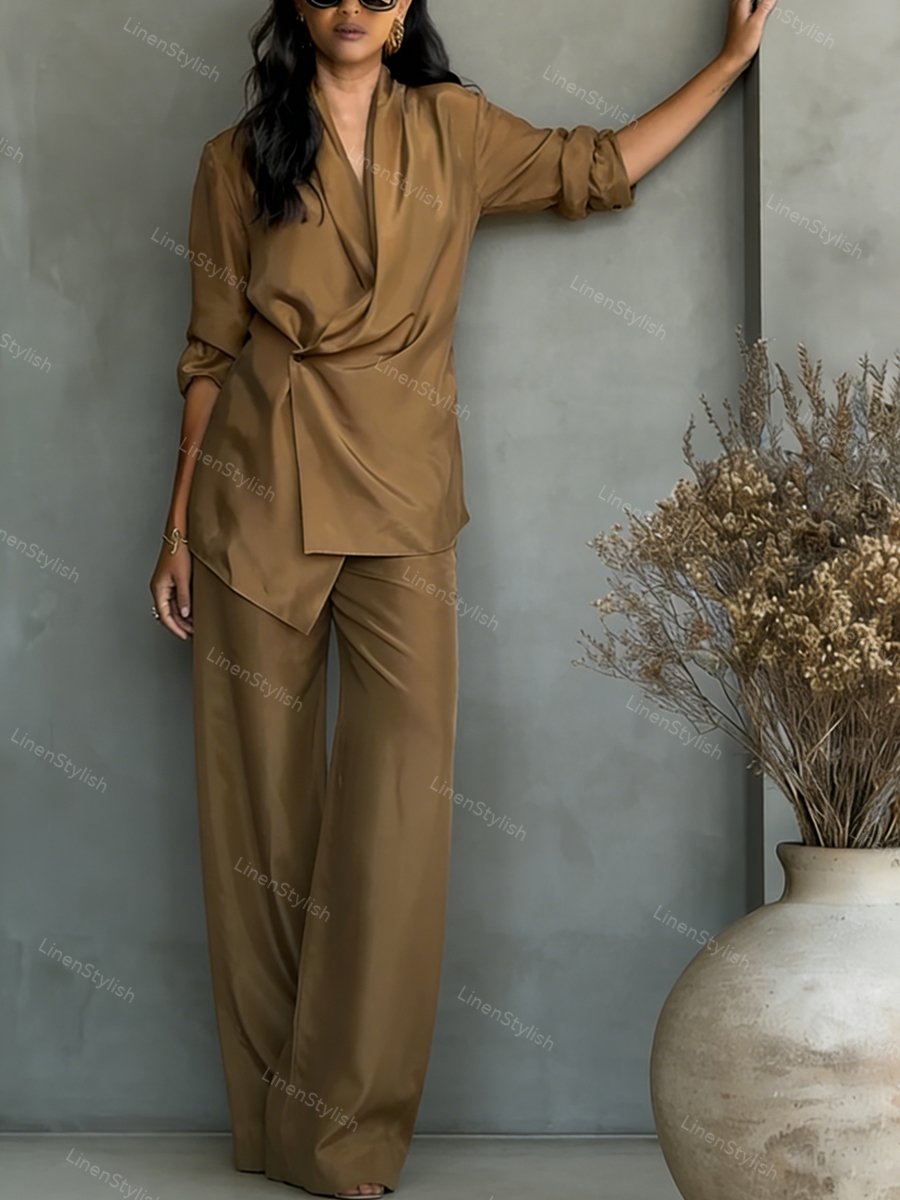 Fashionable Commuter Shirt & Pants Two-Piece Set