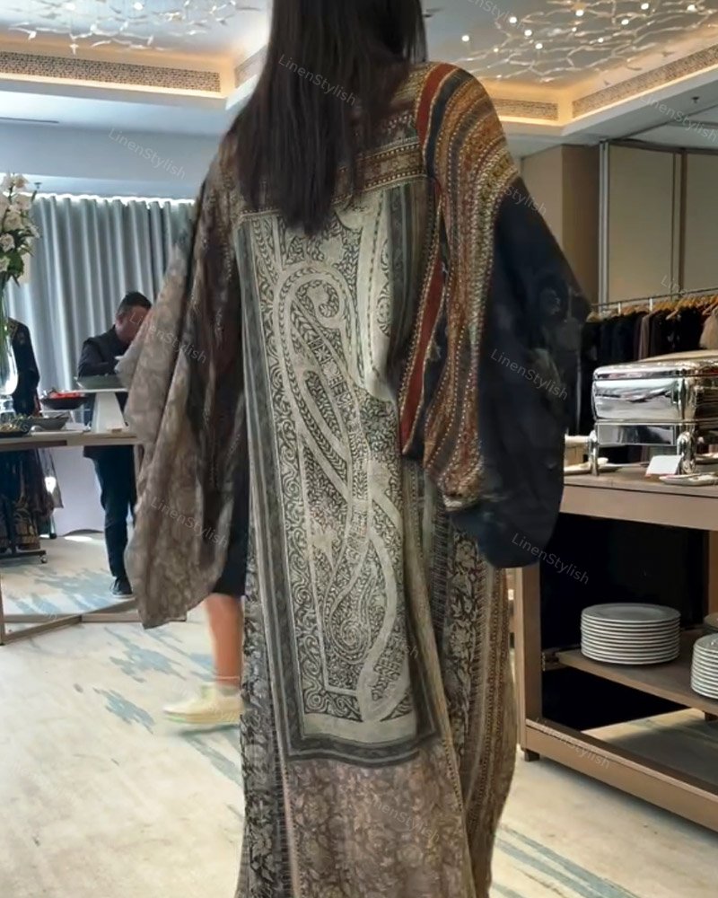 Casual V-Neck Loose Split Print Dress