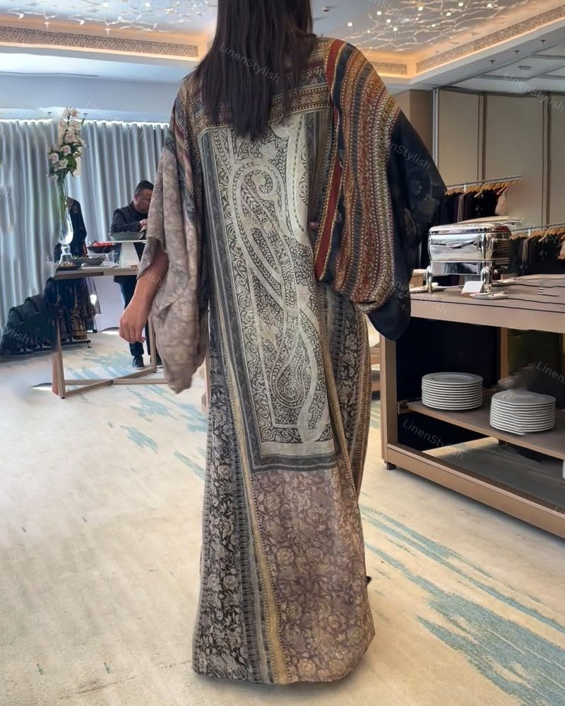 Casual V-Neck Loose Split Print Dress