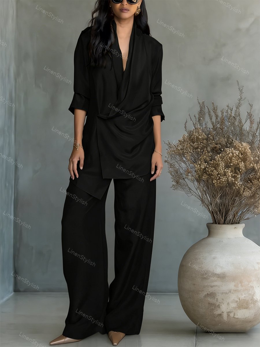 Fashionable Commuter Shirt & Pants Two-Piece Set