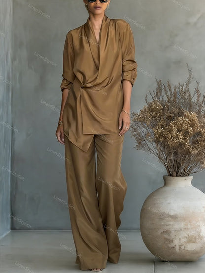 Fashionable Commuter Shirt & Pants Two-Piece Set